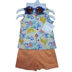 Sterling Baby 4-Piece Outfit Set 3M Animal Print Top Shorts Sunglasses New.